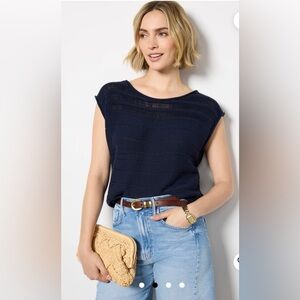 Evereve Taylor Sleeveless Sweater Pullover Navy Blue Size Medium Boxy Knit